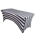 Stretch Spandex 72"x30" Rectangle Tablecloth Black/White Vertical Stripes - Durable Form - Fitting Table Cover for Events & Presentations - Bell Racket Store