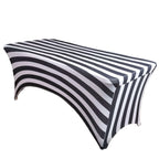 Stretch Spandex 72"x30" Rectangle Tablecloth Black/White Vertical Stripes - Durable Form - Fitting Table Cover for Events & Presentations - Bell Racket Store