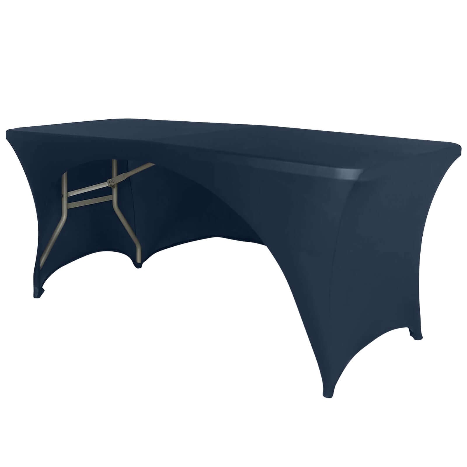 Stretch Spandex 72"x30" Rectangular Table Cover Navy Blue with Curved Open Back Design Tailored Professional Look