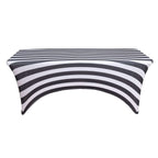 Stretch Spandex 8ft Rectangle Tablecloth Black/White Vertical Stripes - Durable Form - Fitting Tablecloth for Events & Presentations - Bell Racket Store