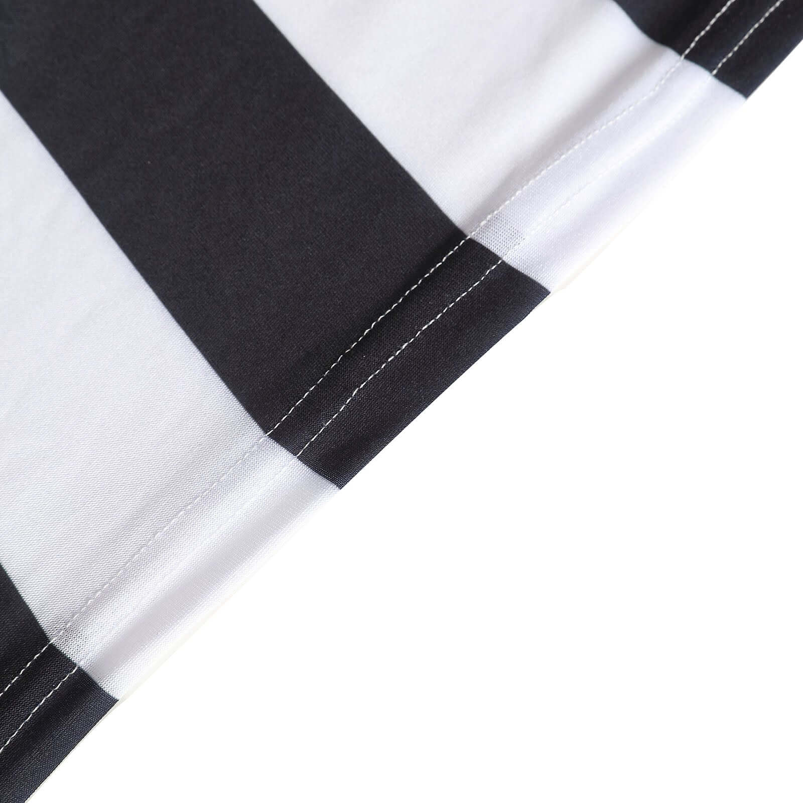 Stretch Spandex 8ft Rectangle Tablecloth Black/White Vertical Stripes - Durable Form - Fitting Tablecloth for Events & Presentations - Bell Racket Store