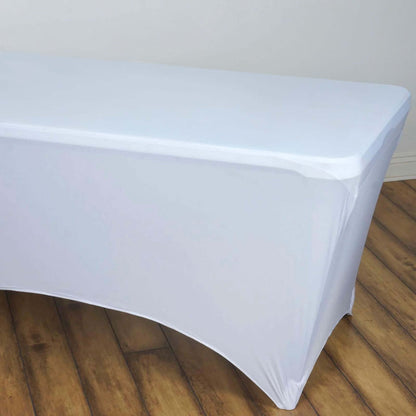 Stretch Spandex 96"x30" Rectangle Table Cover White - Durable Form - Fitting Tablecloth for Events & Presentations - NestOCart