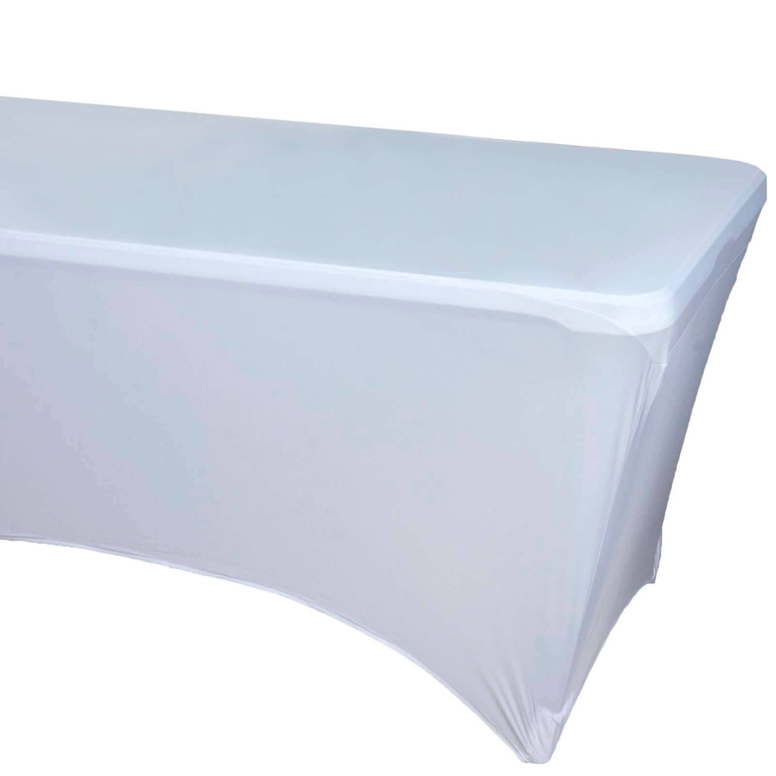 Stretch Spandex 96"x30" Rectangle Table Cover White - Durable Form - Fitting Tablecloth for Events & Presentations - NestOCart