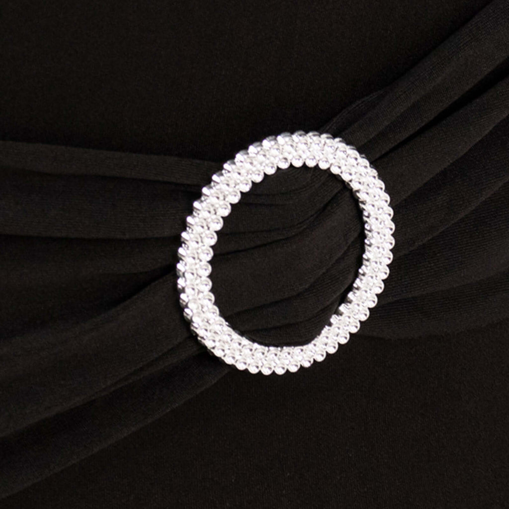 Stretch Spandex Chair Cover Black for Folding Chairs - Enhanced Style & Secure Fit Slipcover with Stunning Silver Rhinestone Buckled Sash Band - Bell Racket Store