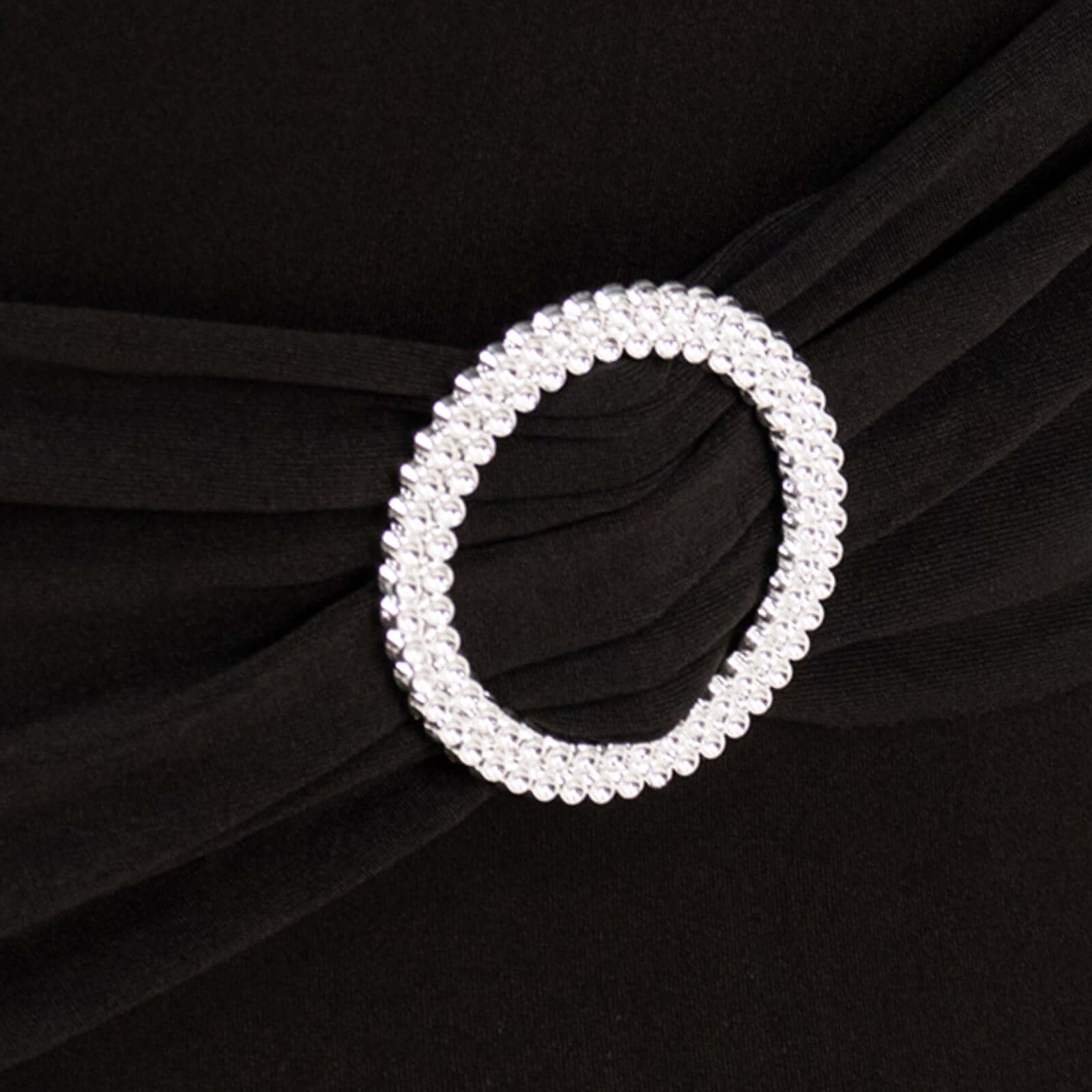 Stretch Spandex Chair Cover Black for Folding Chairs - Enhanced Style & Secure Fit Slipcover with Stunning Silver Rhinestone Buckled Sash Band - Bell Racket Store