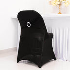 Stretch Spandex Chair Cover Black for Folding Chairs - Enhanced Style & Secure Fit Slipcover with Stunning Silver Rhinestone Buckled Sash Band - Bell Racket Store