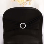 Stretch Spandex Chair Cover Black for Folding Chairs - Enhanced Style & Secure Fit Slipcover with Stunning Silver Rhinestone Buckled Sash Band - Bell Racket Store