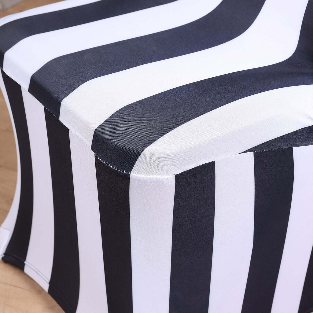 Stretch Spandex Chair Cover Black/White for Folding Chairs - 2" Striped Wrinkle Resistant Classy 160GSM Fitted Slipcover With Foot Pockets - Bell Racket Store
