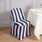 Stretch Spandex Chair Cover Black/White for Folding Chairs - 2" Striped Wrinkle Resistant Classy 160GSM Fitted Slipcover With Foot Pockets - Bell Racket Store