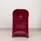 Stretch Spandex Chair Cover Burgundy for Folding Chairs - Secure Fit Slipcover with Silver Rhinestone Buckled Sash Band - Bell Racket Store