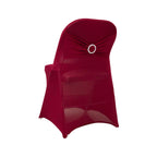 Stretch Spandex Chair Cover Burgundy for Folding Chairs - Secure Fit Slipcover with Silver Rhinestone Buckled Sash Band - Bell Racket Store