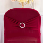 Stretch Spandex Chair Cover Burgundy for Folding Chairs - Secure Fit Slipcover with Silver Rhinestone Buckled Sash Band - Bell Racket Store