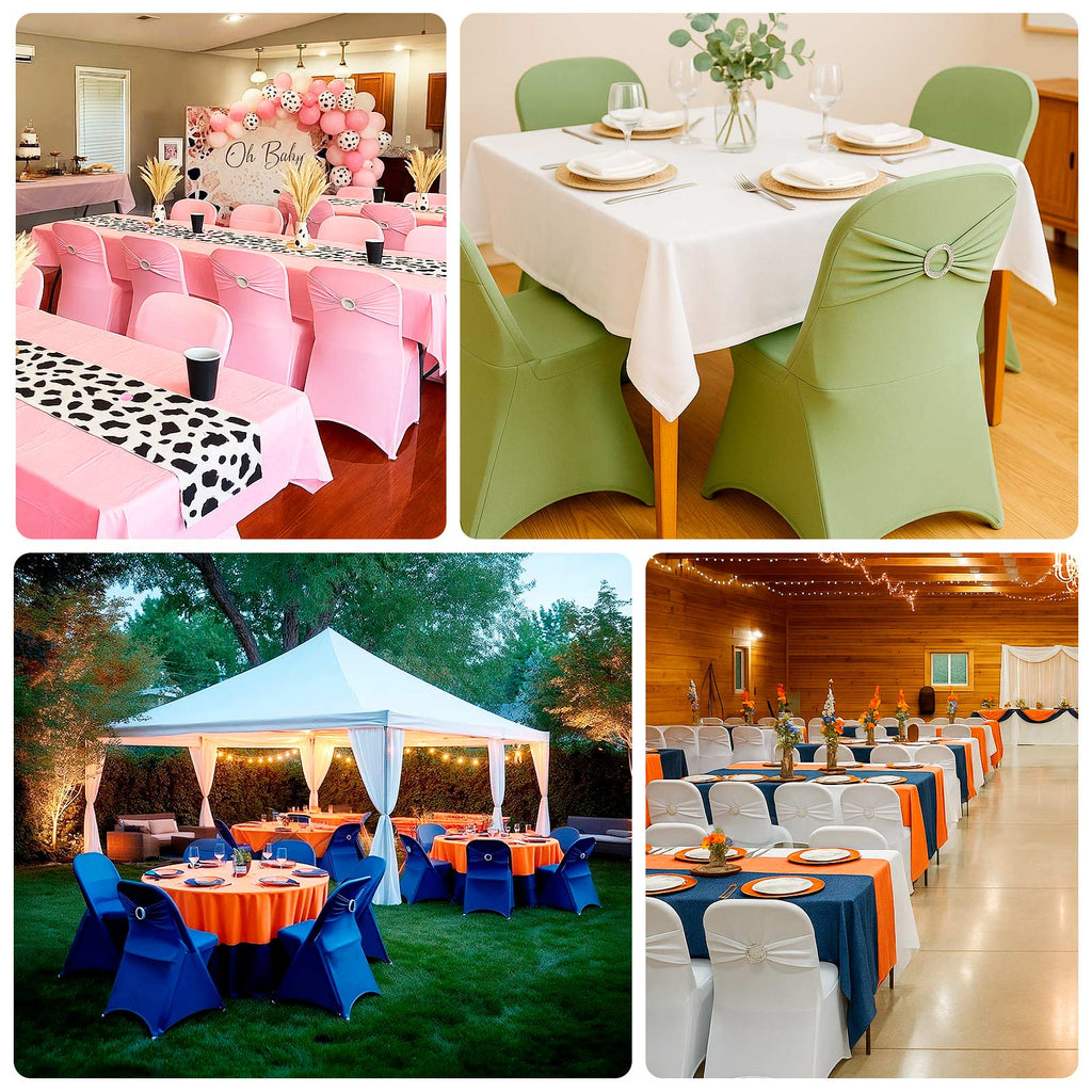 Stretch Spandex Chair Cover Burgundy for Folding Chairs - Secure Fit Slipcover with Silver Rhinestone Buckled Sash Band - Bell Racket Store