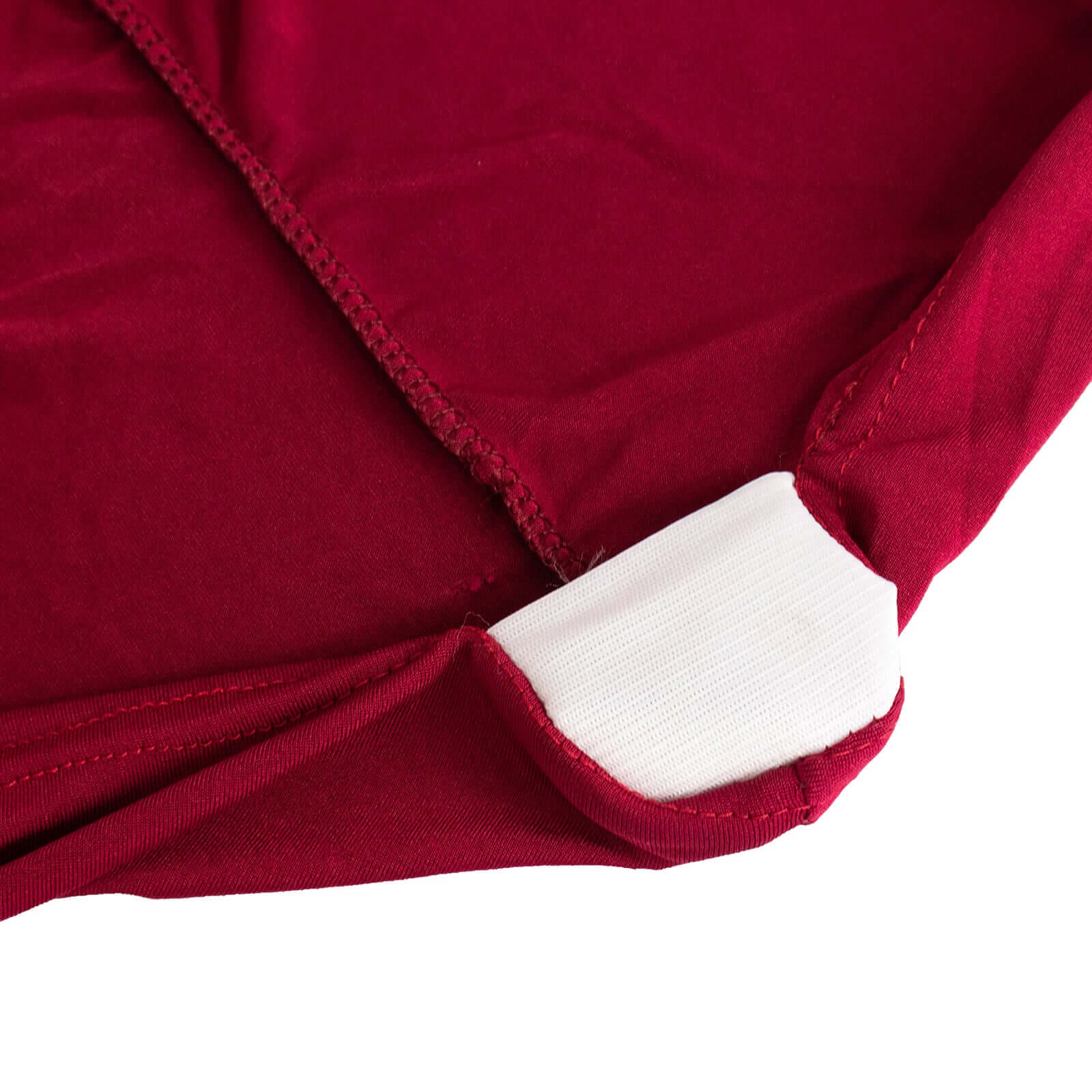 Stretch Spandex Chair Cover Burgundy for Folding Chairs - Secure Fit Slipcover with Silver Rhinestone Buckled Sash Band - Bell Racket Store