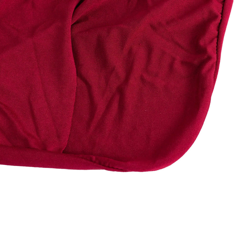 Stretch Spandex Chair Cover Burgundy for Folding Chairs - Secure Fit Slipcover with Silver Rhinestone Buckled Sash Band - Bell Racket Store