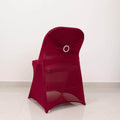 Stretch Spandex Chair Cover Burgundy for Folding Chairs - Secure Fit Slipcover with Silver Rhinestone Buckled Sash Band - Bell Racket Store