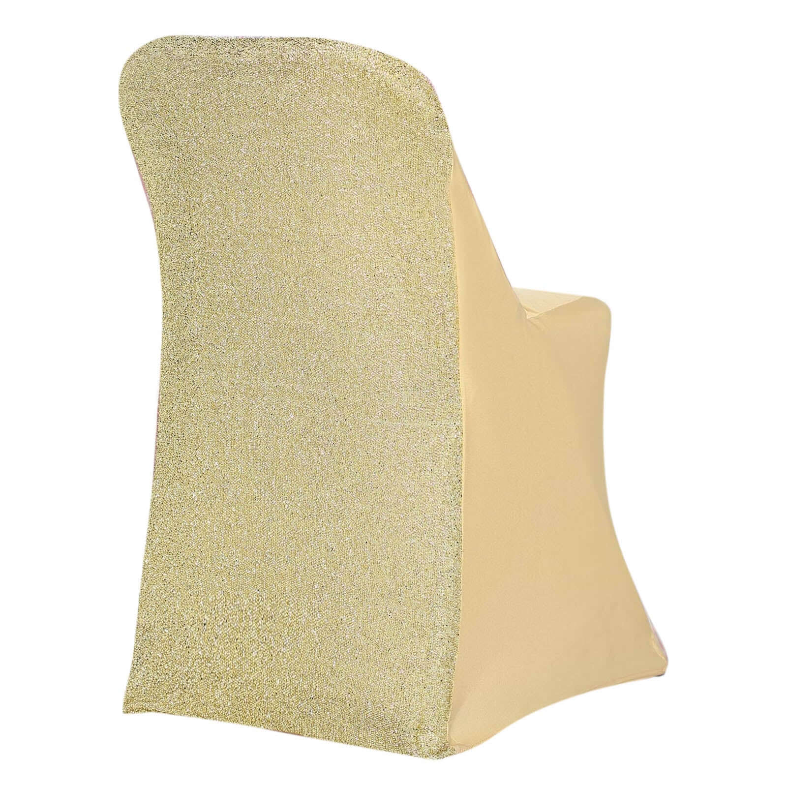 Stretch Spandex Chair Cover Champagne for Folding Chairs - Metallic Shimmer Tinsel Back Design Fitted Slipcover