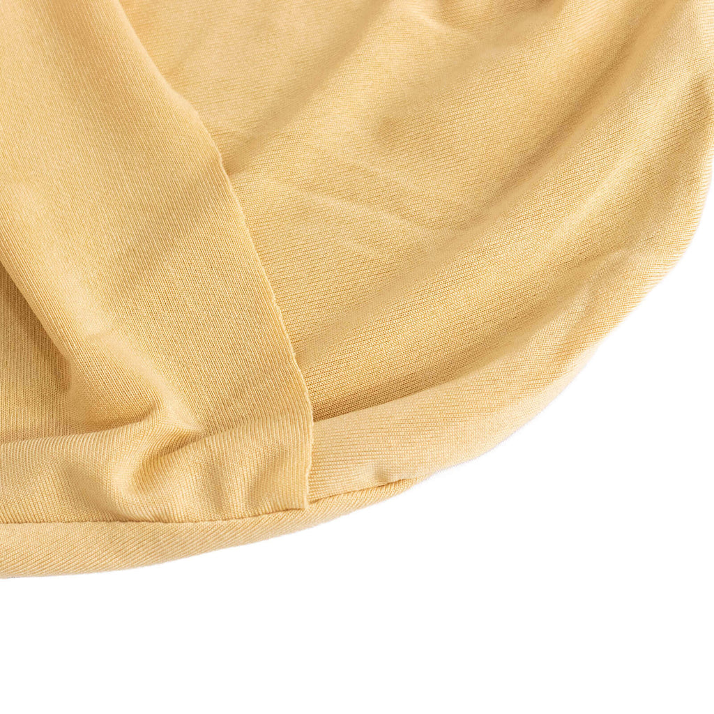 Stretch Spandex Chair Cover Champagne for Folding Chairs - Secure Fit Slipcover with Silver Rhinestone Buckled Sash Band - Bell Racket Store