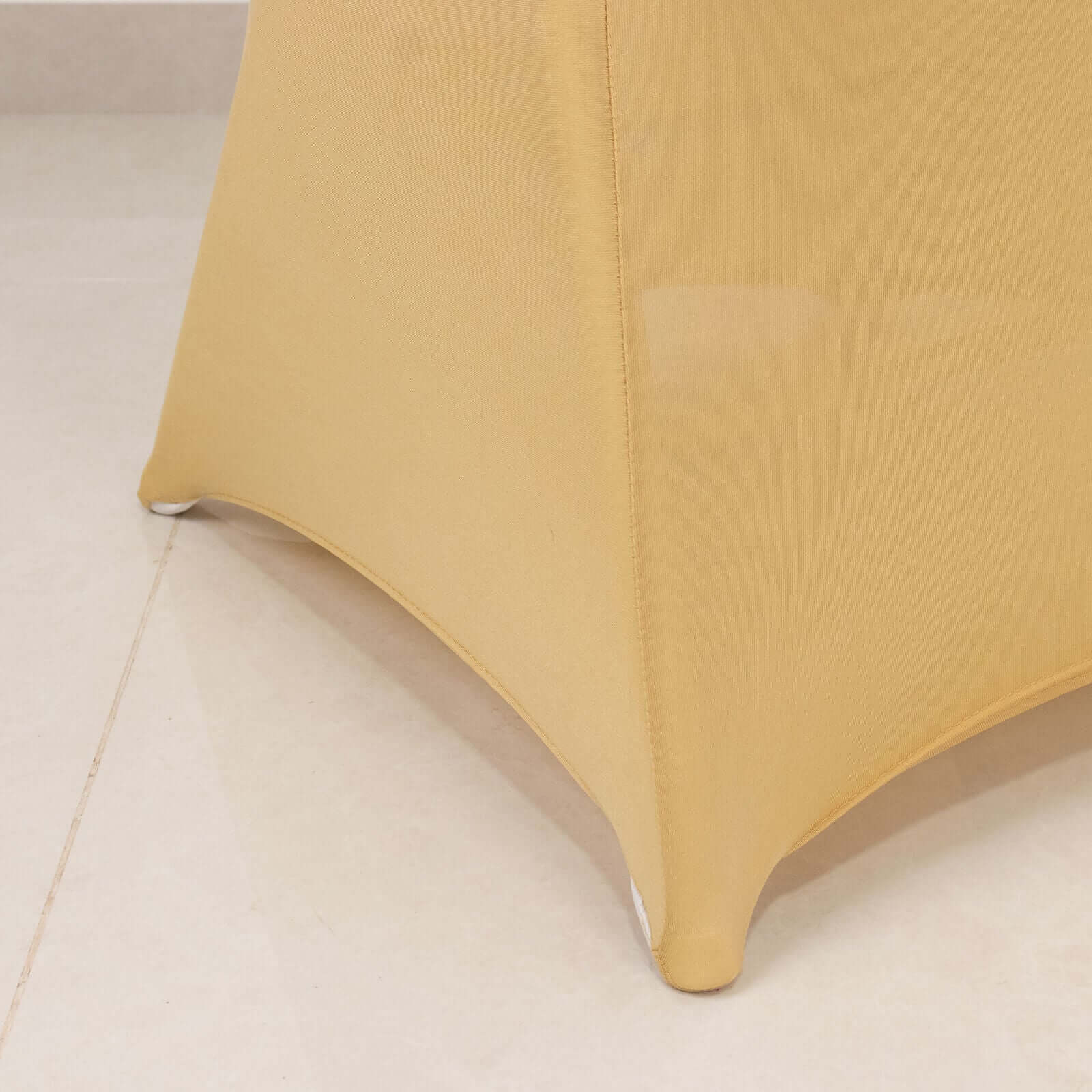 Stretch Spandex Chair Cover Champagne for Folding Chairs - Secure Fit Slipcover with Silver Rhinestone Buckled Sash Band - Bell Racket Store