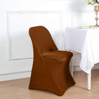 Stretch Spandex Chair Cover Cinnamon Brown for Folding Chairs - Reusable & Wrinkle - Resistant 160GSM Fitted Slipcover - Bell Racket Store
