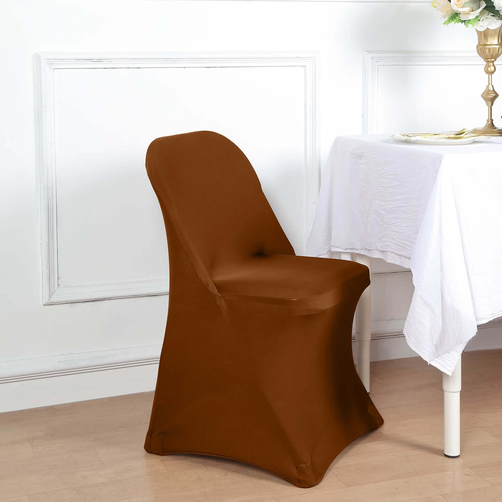 Stretch Spandex Chair Cover Cinnamon Brown for Folding Chairs - Reusable & Wrinkle - Resistant 160GSM Fitted Slipcover - Bell Racket Store