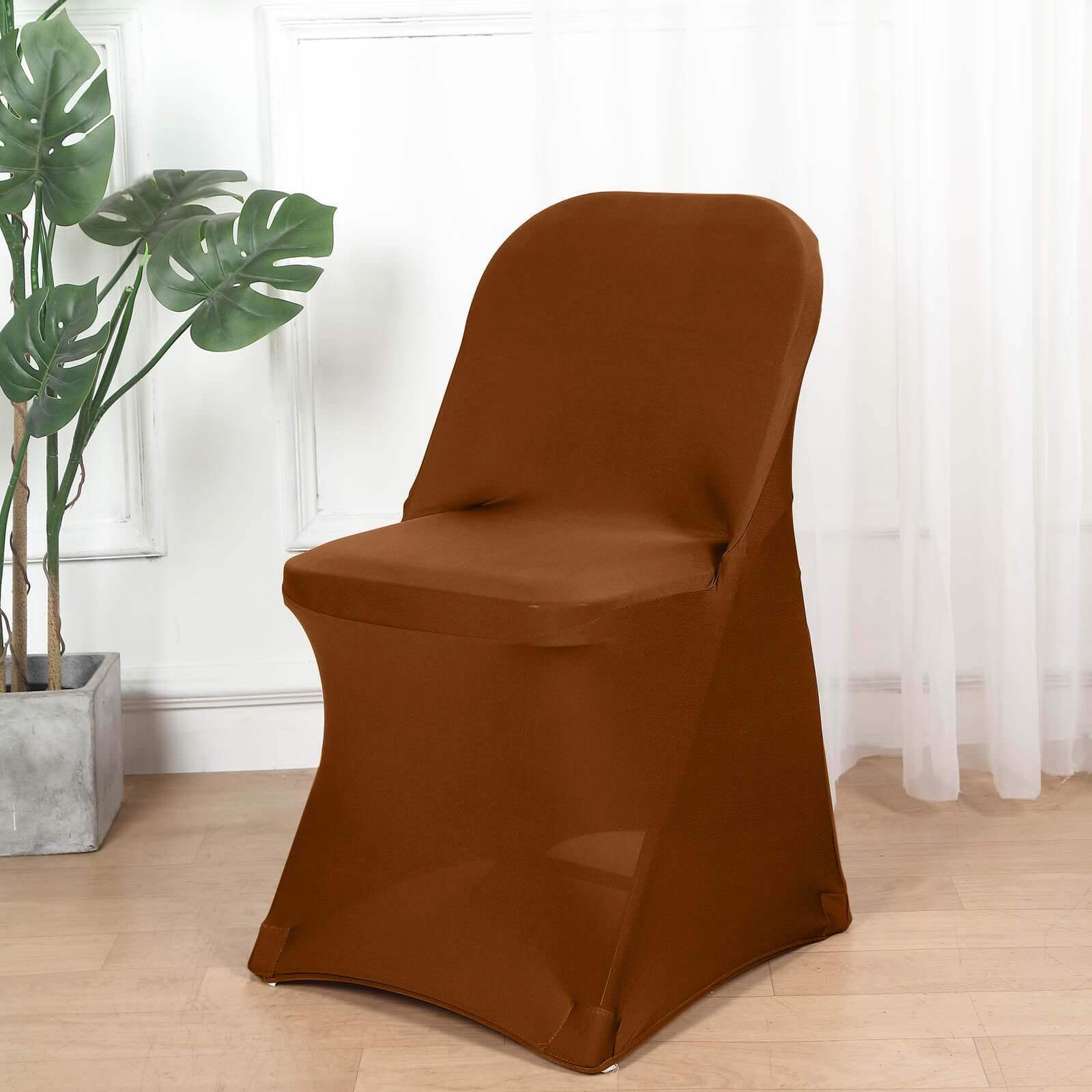 Stretch Spandex Chair Cover Cinnamon Brown for Folding Chairs - Reusable & Wrinkle - Resistant 160GSM Fitted Slipcover - Bell Racket Store