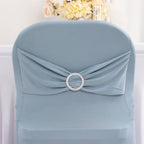 Stretch Spandex Chair Cover Dusty Blue for Folding Chairs - Secure Fit Slipcover with Silver Rhinestone Buckled Sash Band - Bell Racket Store