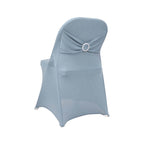 Stretch Spandex Chair Cover Dusty Blue for Folding Chairs - Secure Fit Slipcover with Silver Rhinestone Buckled Sash Band - Bell Racket Store