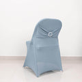 Stretch Spandex Chair Cover Dusty Blue for Folding Chairs - Secure Fit Slipcover with Silver Rhinestone Buckled Sash Band - Bell Racket Store