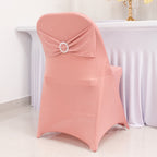 Stretch Spandex Chair Cover Dusty Rose for Folding Chairs - Secure Fit Slipcover with Silver Rhinestone Buckled Sash Band - Bell Racket Store
