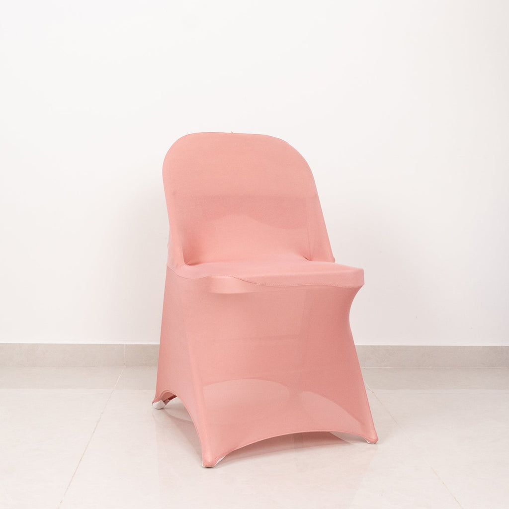 Stretch Spandex Chair Cover Dusty Rose for Folding Chairs - Secure Fit Slipcover with Silver Rhinestone Buckled Sash Band - Bell Racket Store
