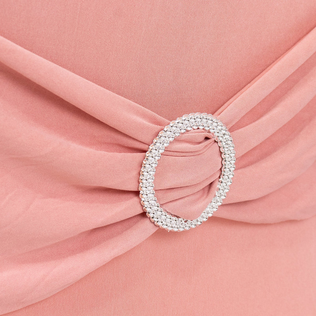 Stretch Spandex Chair Cover Dusty Rose for Folding Chairs - Secure Fit Slipcover with Silver Rhinestone Buckled Sash Band - Bell Racket Store