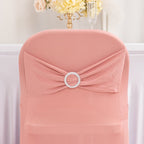 Stretch Spandex Chair Cover Dusty Rose for Folding Chairs - Secure Fit Slipcover with Silver Rhinestone Buckled Sash Band - Bell Racket Store