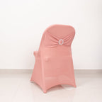 Stretch Spandex Chair Cover Dusty Rose for Folding Chairs - Secure Fit Slipcover with Silver Rhinestone Buckled Sash Band - Bell Racket Store