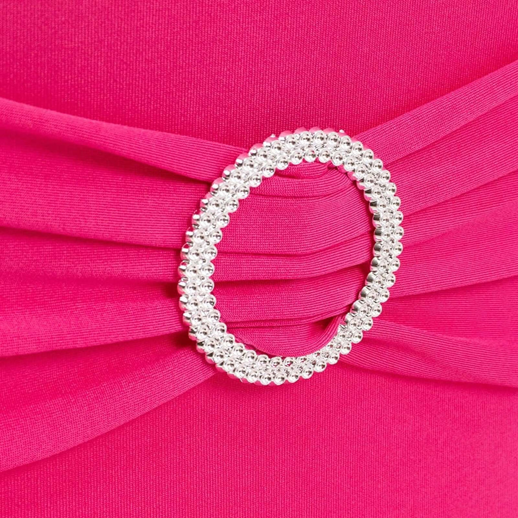 Stretch Spandex Chair Cover Fuchsia for Folding Chairs - Secure Fit Slipcover with Silver Rhinestone Buckled Sash Band - Bell Racket Store