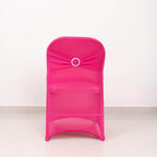 Stretch Spandex Chair Cover Fuchsia for Folding Chairs - Secure Fit Slipcover with Silver Rhinestone Buckled Sash Band - Bell Racket Store