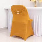 Stretch Spandex Chair Cover Gold for Folding Chairs - Enhanced Style & Secure Fit Slipcover with Stunning Silver Rhinestone Buckled Sash Band - Bell Racket Store