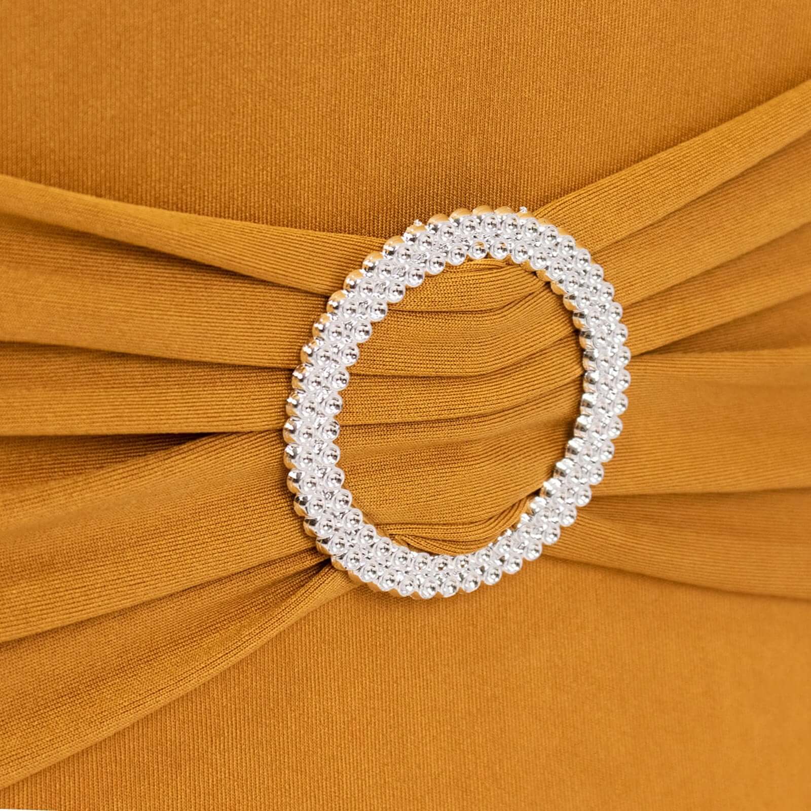 Stretch Spandex Chair Cover Gold for Folding Chairs - Enhanced Style & Secure Fit Slipcover with Stunning Silver Rhinestone Buckled Sash Band - Bell Racket Store