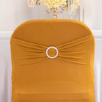 Stretch Spandex Chair Cover Gold for Folding Chairs - Enhanced Style & Secure Fit Slipcover with Stunning Silver Rhinestone Buckled Sash Band - Bell Racket Store