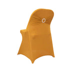 Stretch Spandex Chair Cover Gold for Folding Chairs - Enhanced Style & Secure Fit Slipcover with Stunning Silver Rhinestone Buckled Sash Band - Bell Racket Store
