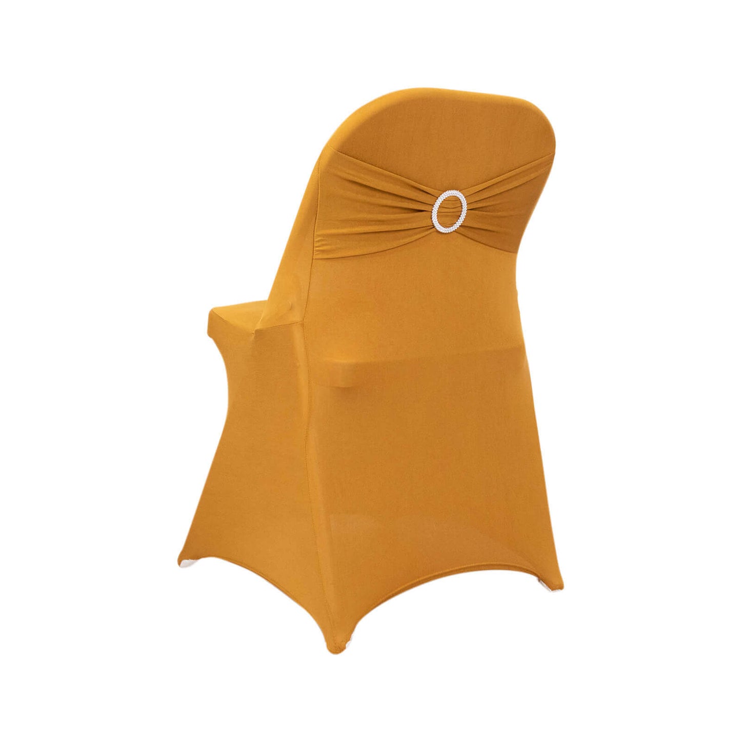 Stretch Spandex Chair Cover Gold for Folding Chairs - Enhanced Style & Secure Fit Slipcover with Stunning Silver Rhinestone Buckled Sash Band - Bell Racket Store