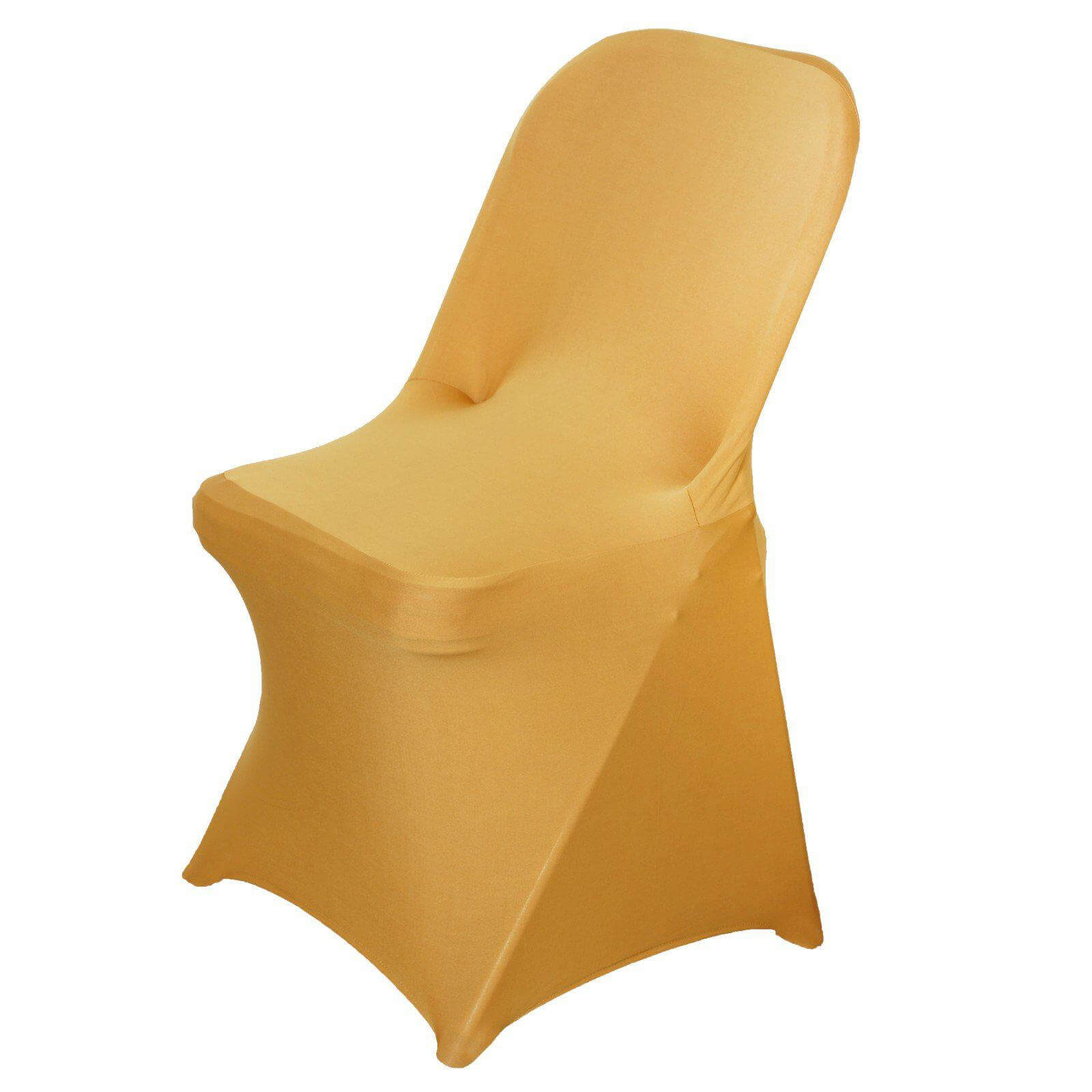 Stretch Spandex Chair Cover Gold for Folding Chairs - Reusable & Wrinkle - Resistant 160GSM Fitted Slipcover for a Polished Look - NestOCart