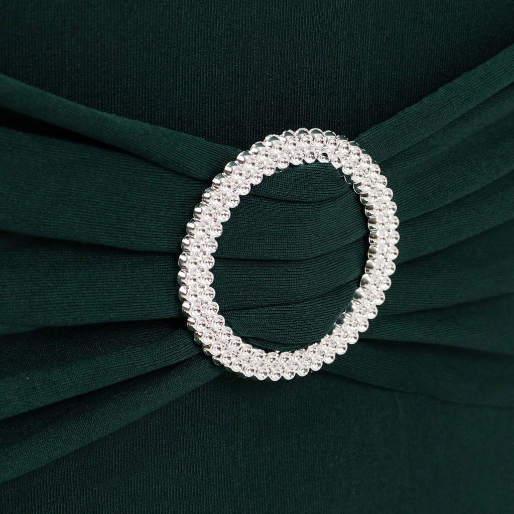 Stretch Spandex Chair Cover Hunter Emerald Green for Folding Chairs - Secure Fit Slipcover with Silver Rhinestone Buckled Sash Band - Bell Racket Store