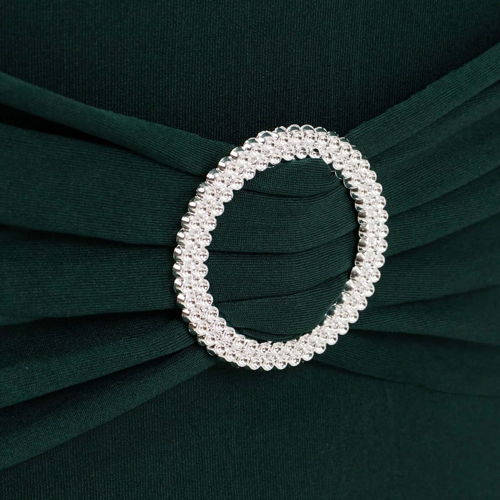 Stretch Spandex Chair Cover Hunter Emerald Green for Folding Chairs - Secure Fit Slipcover with Silver Rhinestone Buckled Sash Band - Bell Racket Store