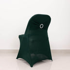 Stretch Spandex Chair Cover Hunter Emerald Green for Folding Chairs - Secure Fit Slipcover with Silver Rhinestone Buckled Sash Band - Bell Racket Store
