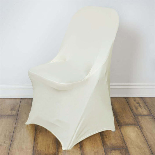 Stretch Spandex Chair Cover Ivory for Folding Chairs - Reusable & Wrinkle - Resistant 160GSM Fitted Slipcover - NestOCart