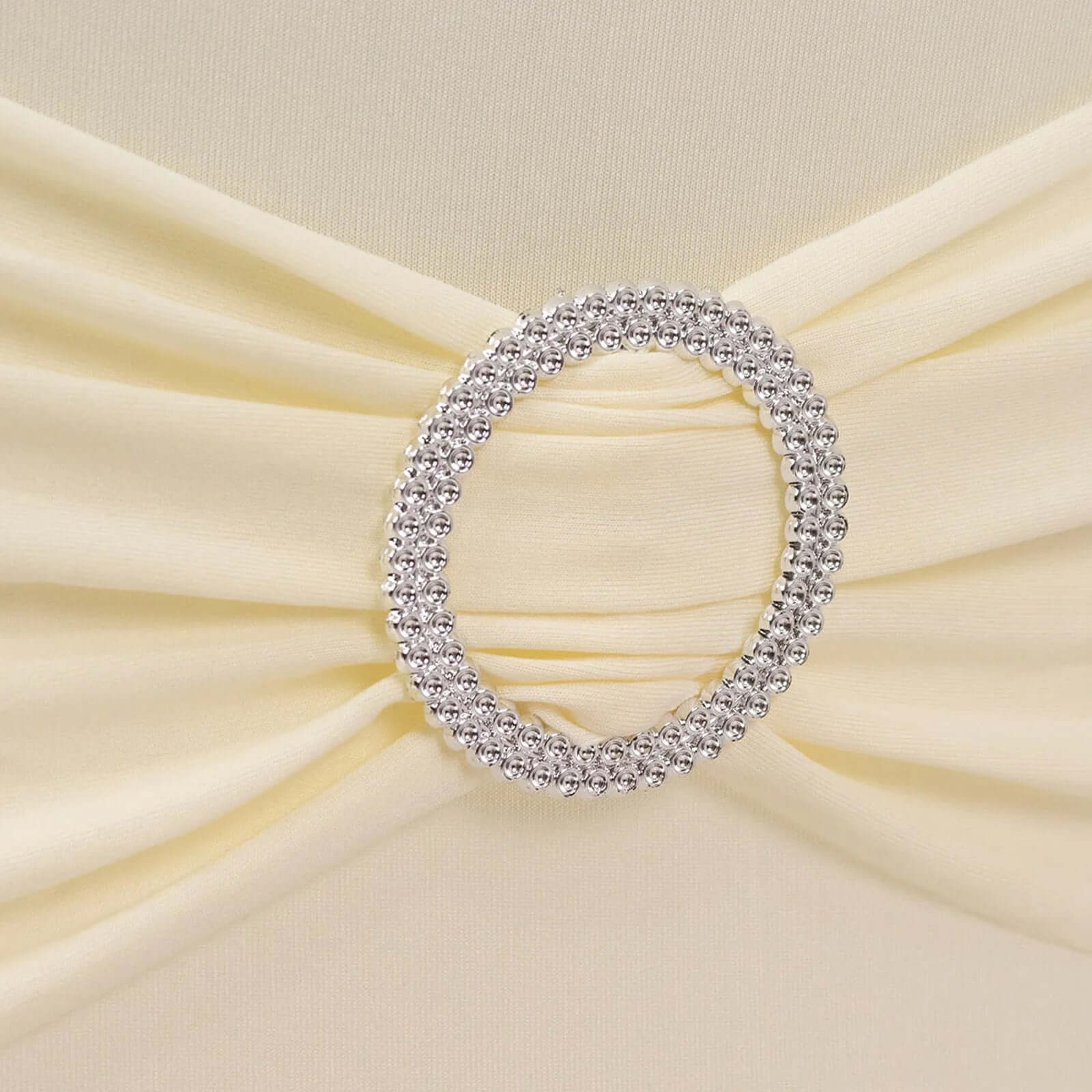 Stretch Spandex Chair Cover Ivory for Folding Chairs - Secure Fit Slipcover with Silver Rhinestone Buckled Sash Band - Bell Racket Store