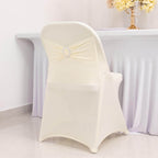 Stretch Spandex Chair Cover Ivory for Folding Chairs - Secure Fit Slipcover with Silver Rhinestone Buckled Sash Band - Bell Racket Store