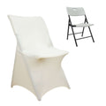 Stretch Spandex Chair Cover Ivory for Lifetime Folding Chairs - Wrinkle Resistant Snug Fit Slipcover with Foot Pockets
