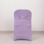 Stretch Spandex Chair Cover Lavender Lilac for Folding Chairs - Secure Fit Slipcover with Silver Rhinestone Buckled Sash Band - Bell Racket Store
